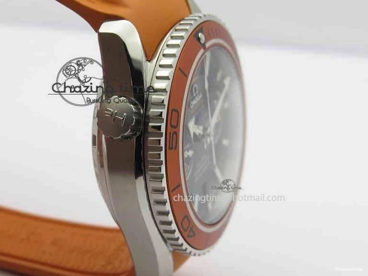 0408 Planet Ocean Master Chrono 45mm SS OM 1:1 Best Edition Black Dial On Orange Rubber Strap A Attractive 8170